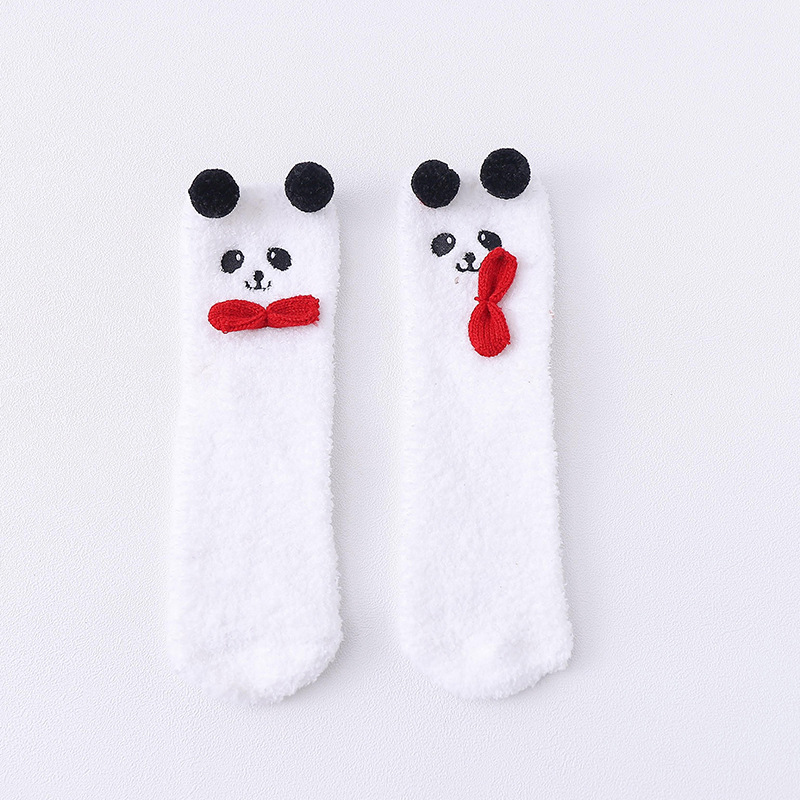 Autumn Winter Day High Crew Cartoon Bear Ladies Coral Velvet Son Girl Thick Warm Half Velvet Sleep Flooring Socks Fluffy Fuzzy Socks